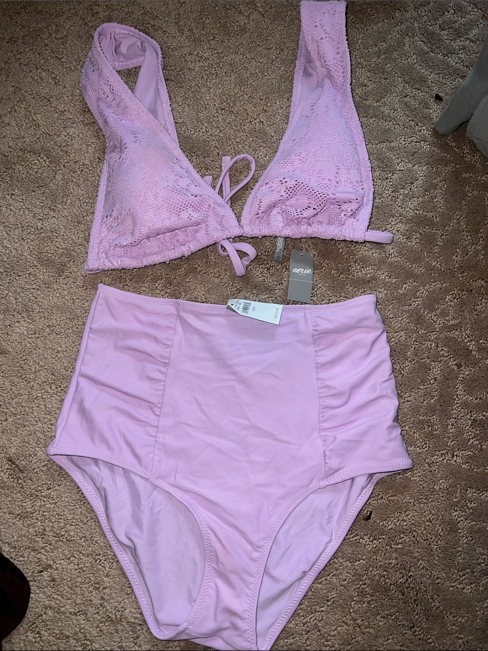 aerie Pastel Lilac Crochet swim set BRAND NEW